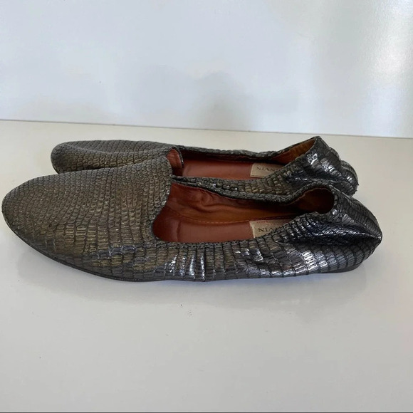Lanvin Pewter Metallic Textured Loafer Ballet Flat - Picture 6 of 12
